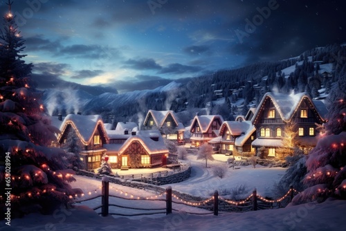 Cute Christmas village with snow-covered roofs and streets © InfiniteStudio