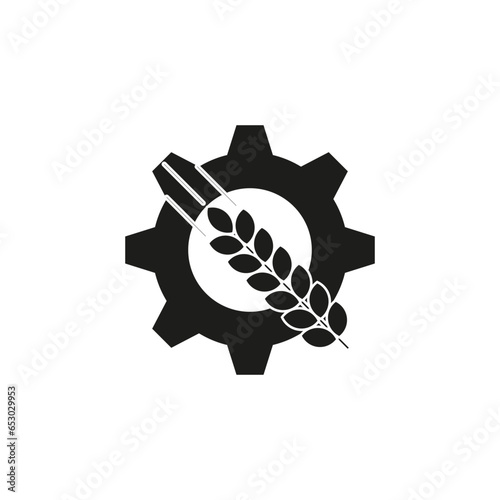 Farming industry icon. Agriculture engineering symbol. Wheat with gear, food production icon. Vector illustration. EPS 10.
