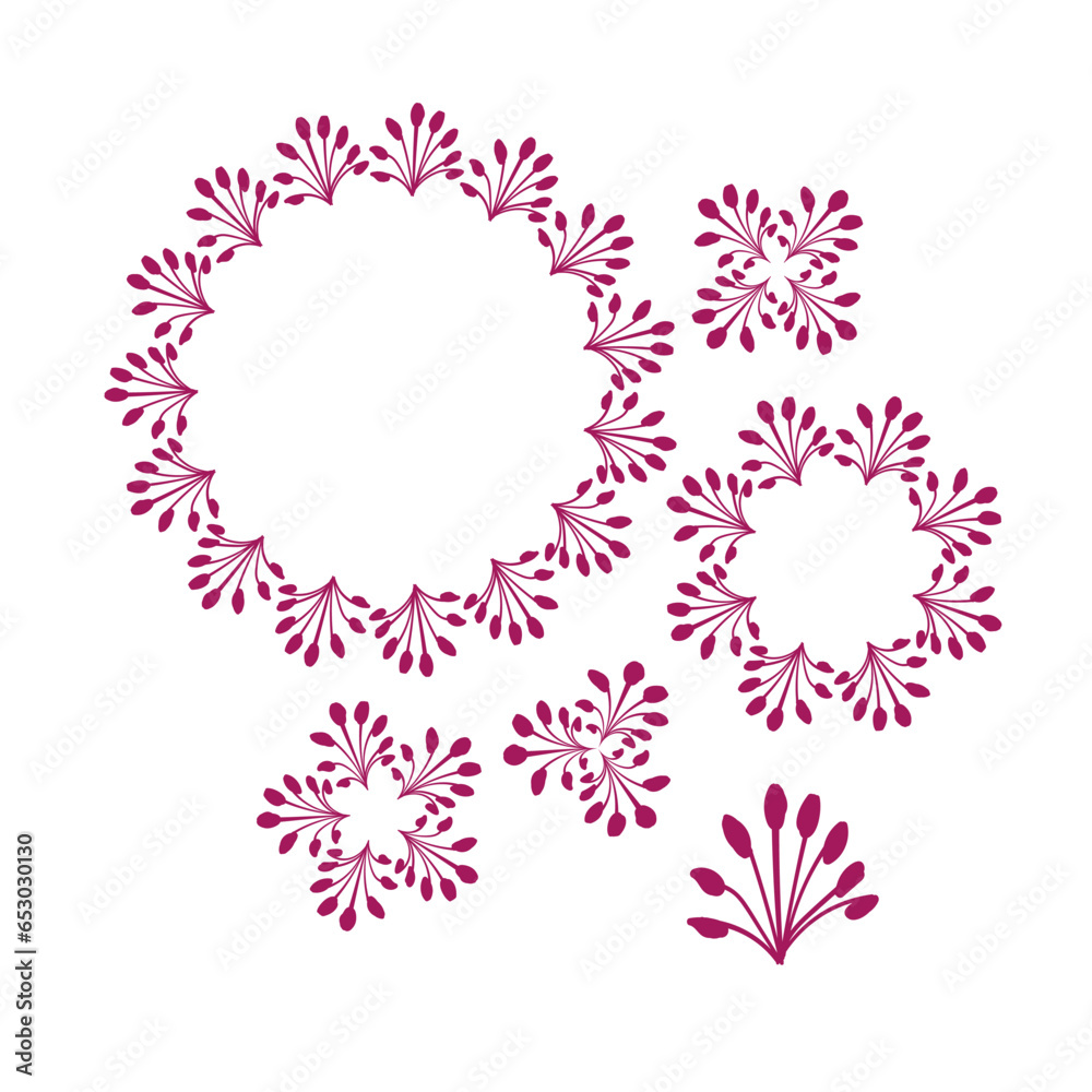 circle floral set rangoli indian vector design element hand drawn isolated doodle