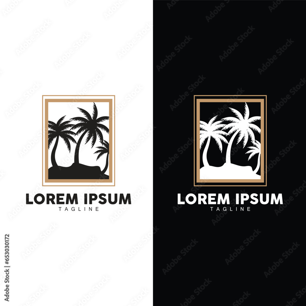 Coconut Tree Logo Design, Beach Plant Vector, Palm Tree Summer, Illustration Template