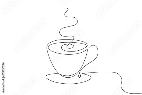 Coffee cup continuous line sketch tea icon cafe sketch drink single art outline mug logo food. Doodle cup line abstract background breakfast steam morning coffee design symbol. Vector illustration