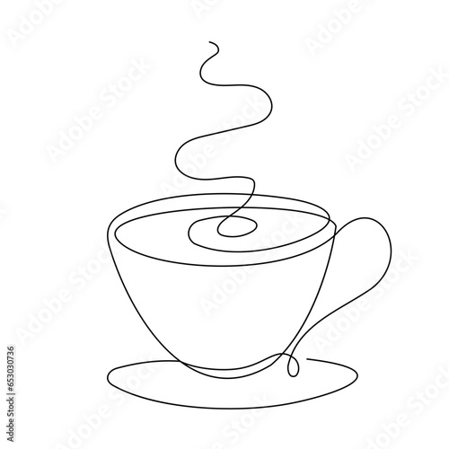 Coffee cup continuous line sketch tea icon cafe sketch drink single art outline mug logo food. Doodle cup line abstract background breakfast steam morning coffee design symbol. Vector illustration