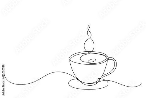 Coffee cup continuous line sketch tea icon cafe sketch drink single art outline mug logo food. Doodle cup line abstract background breakfast steam morning coffee design symbol. Vector illustration