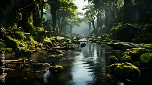 A River Running Through A Lush Forest