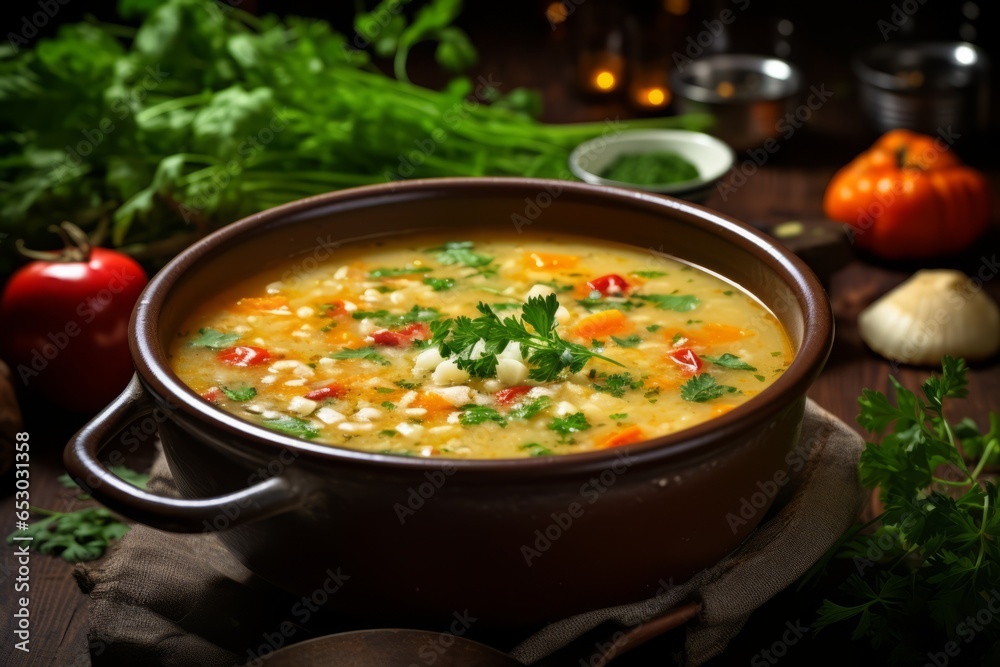 Savory Delight: A Close-Up of Traditional German Linsensuppe, Bursting with Flavor and Nutritional Goodness
