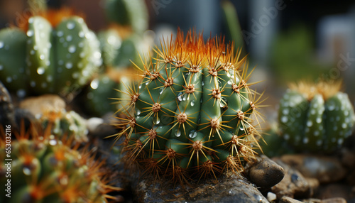 Green thorn  spiked leaf  sharp needle  beauty in nature  small flower generated by AI