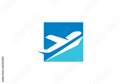 airplane square logo design. travel holiday tour transport symbol icon vector graphic.