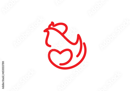 love rooster logo design, chicken food restaurant symbol vector illustration.