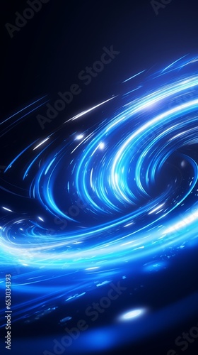 An abstract blue background with light waves and shapes. Generative AI. 