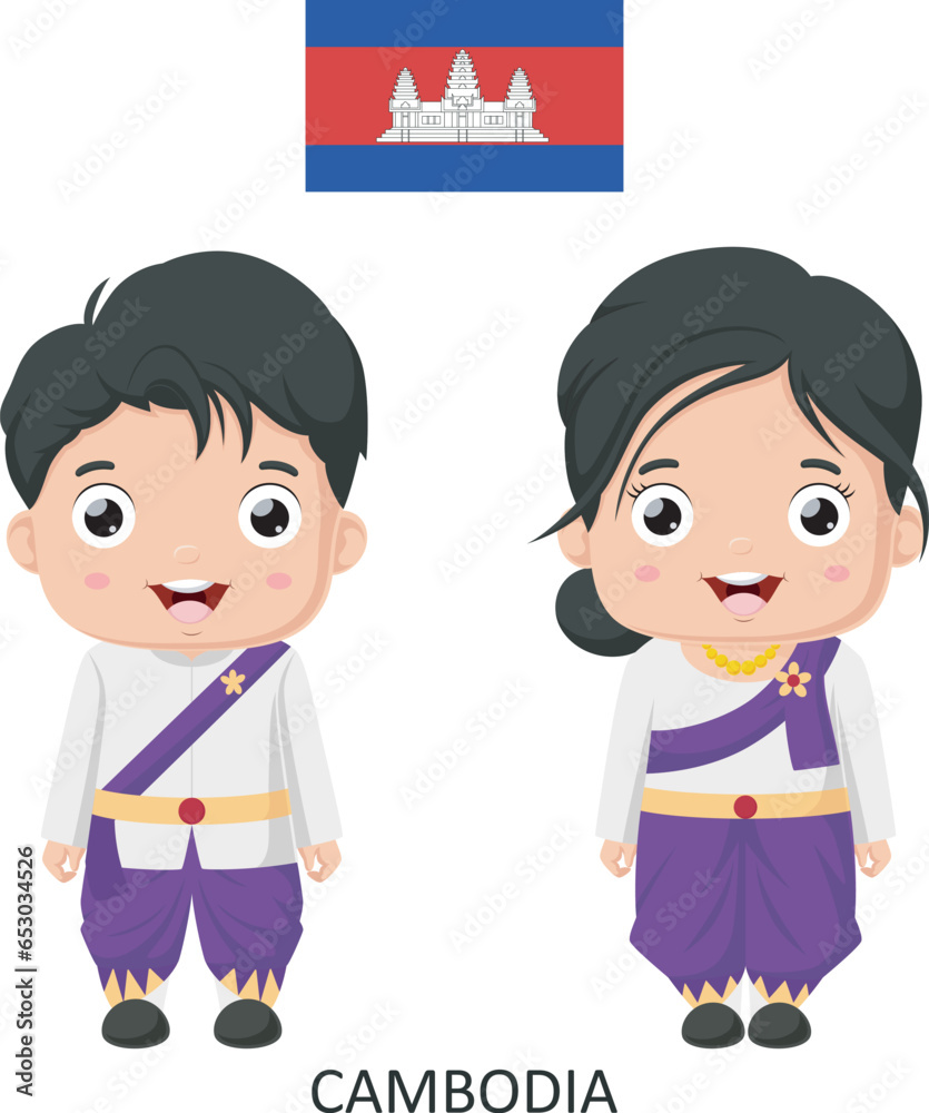 Cute cambodian boy and girl in national clothes