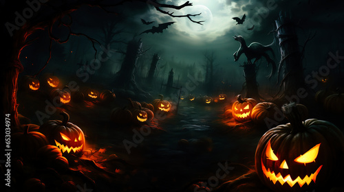 Halloween background with pumpkins and bats