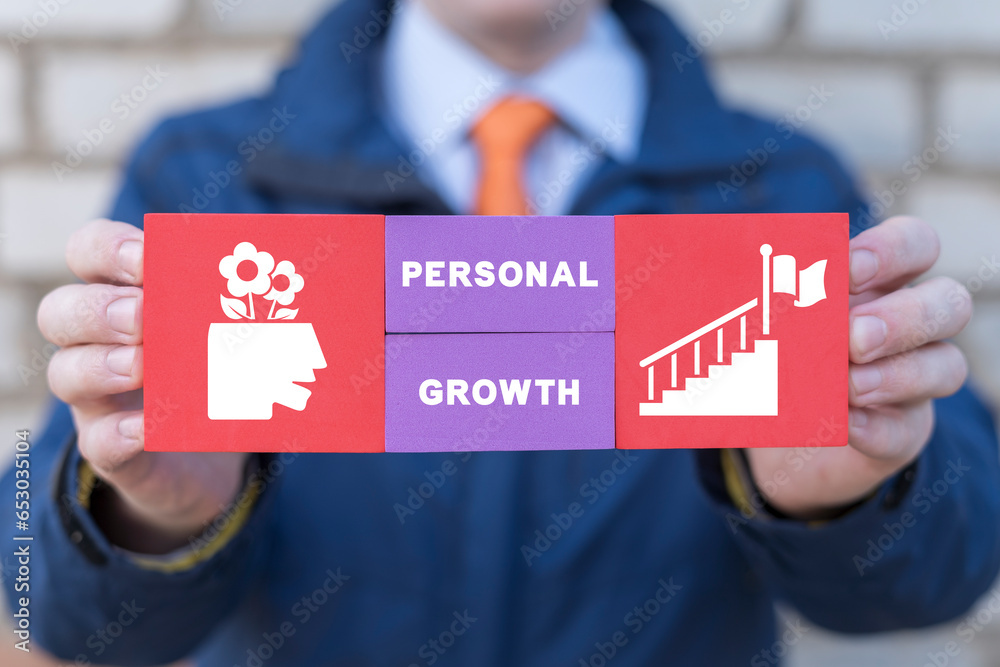 Personal growth concept. Getting better at a job or general personal progress in life improving and learning by doing something climbing up for ambition and growth. - obrazy, fototapety, plakaty 