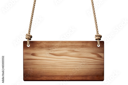 Wooden sign hanging on a rope, cut out