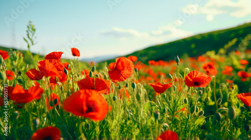 Red Flowers A Serene Landscape of Blossom Covered Hills