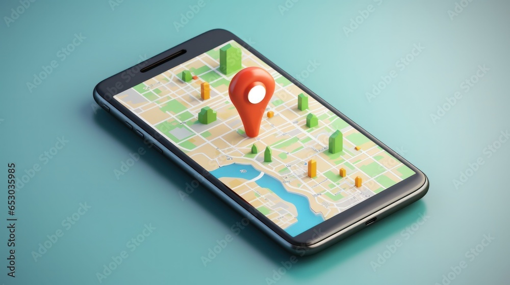 Smartphone with map, 3D Map pins, GPS, navigator pin checking points, 3D World Map icon, technology and application mobile smart phone with mobile, delivery tracking, transportation, generate by AI Smartphone with map, 3D Map pins, GPS, navigator pin checking points, 3D World Map icon, technology and application mobile smart phone with mobile, delivery tracking, transportation, generate by AI