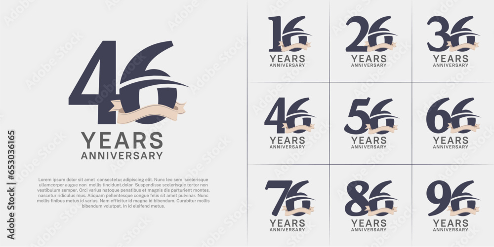 set of anniversary logo with dark color number, swoosh and ribbon can be use for celebration set of anniversary logo with dark color number, swoosh and ribbon can be use for celebration