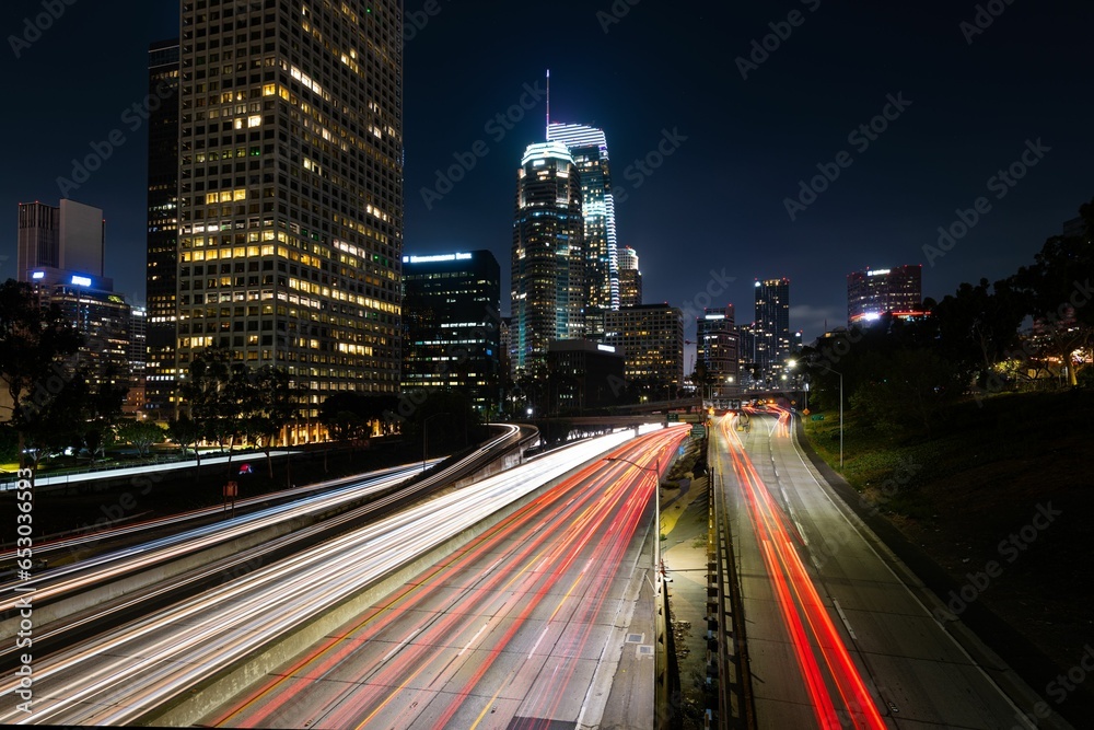 Los Angeles downtown light trail