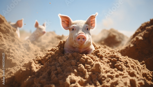 Cute piglet enjoys the sunny day on the organic farm generated by AI © grgroup