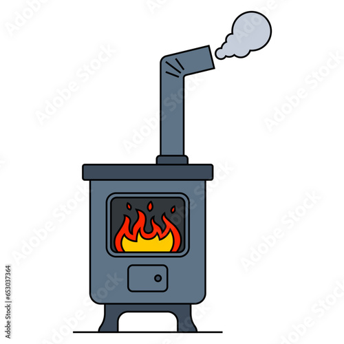 iron stove for heating a room with a chimney. flat vector illustration