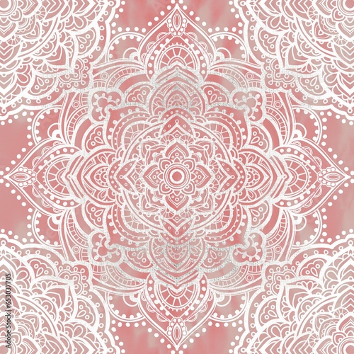 Coral Pink Boho Mandala Hand Drawn Repeating Seamless Pattern For Print, Decor, Print On Demand, Fabric, Wallpaper and More 