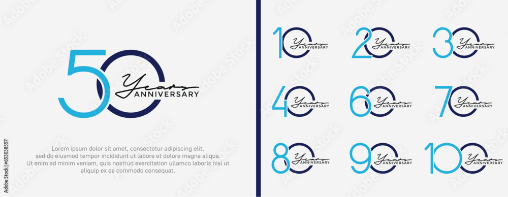 set of anniversary logo blue color on white background for celebration moment - obrazy, fototapety, plakaty 