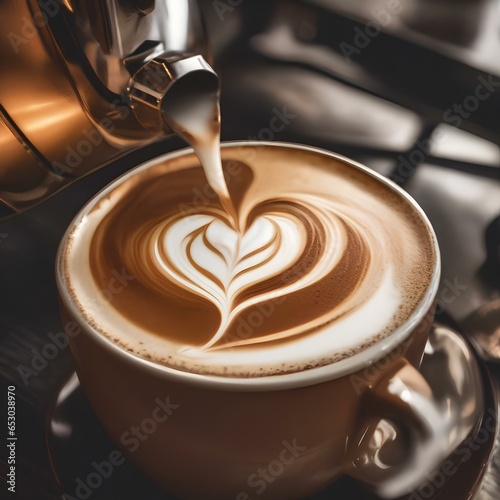 A barista artfully pouring frothy latte art in a heart shape on a coffee2 photo