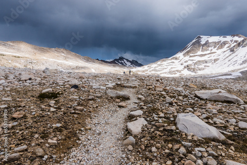 Hiking on the John Muir trail heading into a storm photo