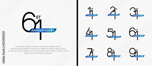 set of anniversary logo black color and blue ribbon on white background for celebration moment