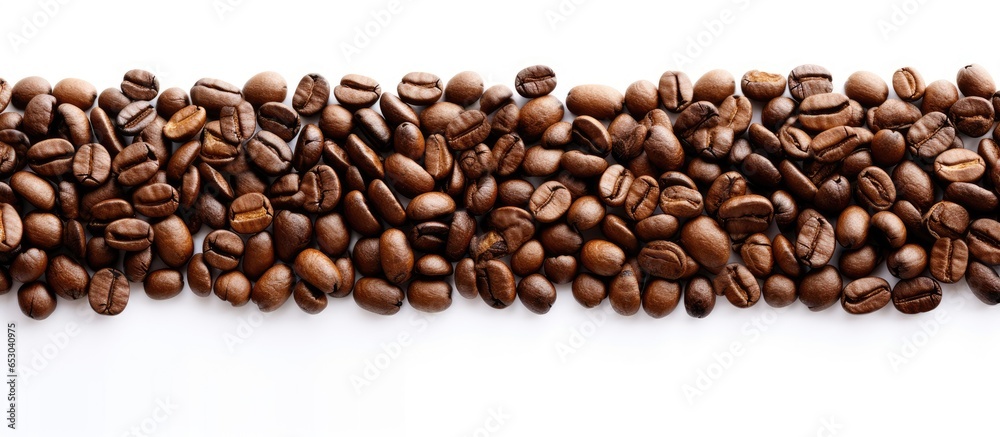 Coffee beans arranged in a border on a white background with space for text Coffee beans arranged in a border on a white background with space for text