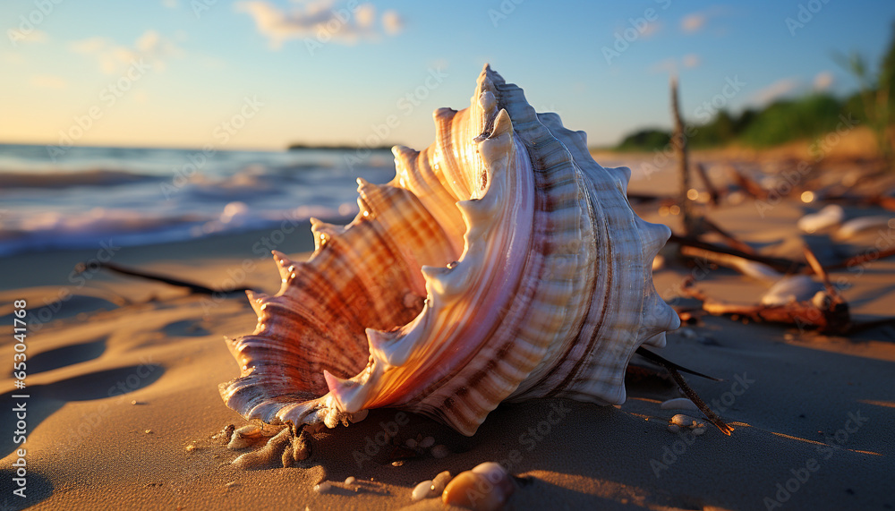 Nature beauty in summer sand, water, and seashells generated by AI Nature beauty in summer sand, water, and seashells generated by AI