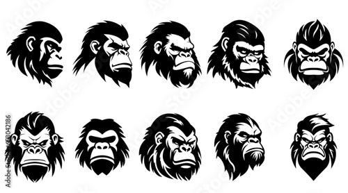 Gorila head logo set - vector illustration, emblem design on white background.