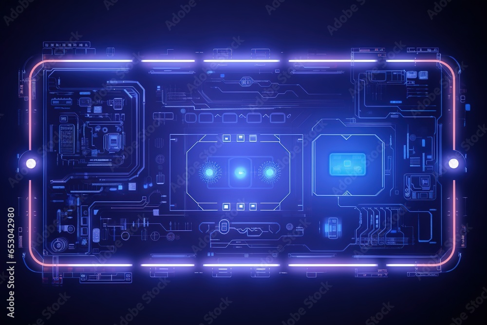 Abstract technology hud interface hologram elements neon lights, circle percent vitality innovation on hi tech future design