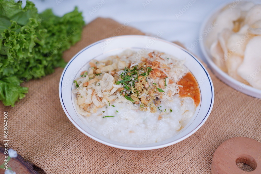 Rice porridge with chicken, indonesian style food