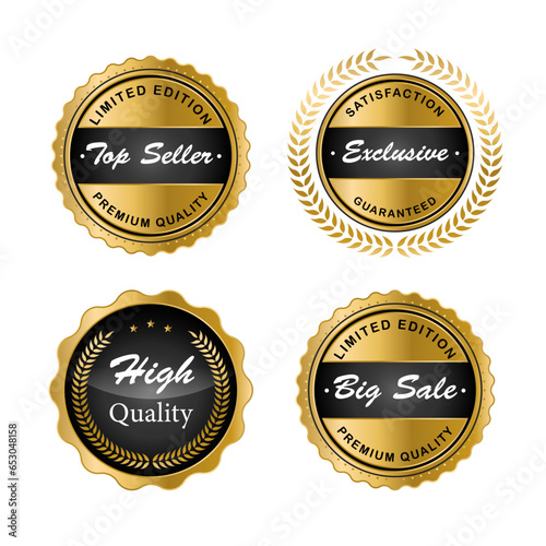 Luxury gold badges and labels premium quality product.