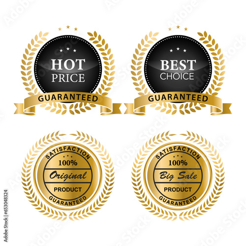 Luxury gold badges and labels premium quality product.