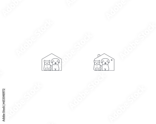 Dog and cat logo design template vector, line of pet logo design suitable for pet shop, store, cafe, business, hotel, veterinary clinic, Domestic animals vector illustration logotype, sign and symbol.