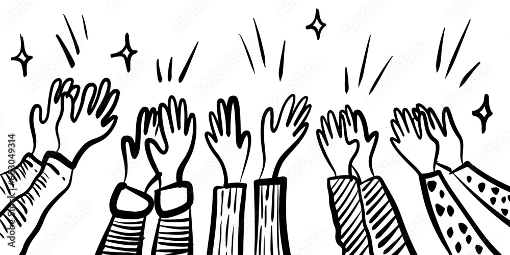 Applause hand draw, doodle clapping ovation. thumbs up gesture isolated on white background , vector illustration. Applause hand draw, doodle clapping ovation. thumbs up gesture isolated on white background , vector illustration.