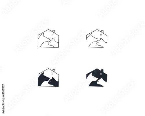 Dog and cat logo design template vector, line of pet logo design suitable for pet shop, store, cafe, business, hotel, veterinary clinic, Domestic animals vector illustration logotype, sign or symbol