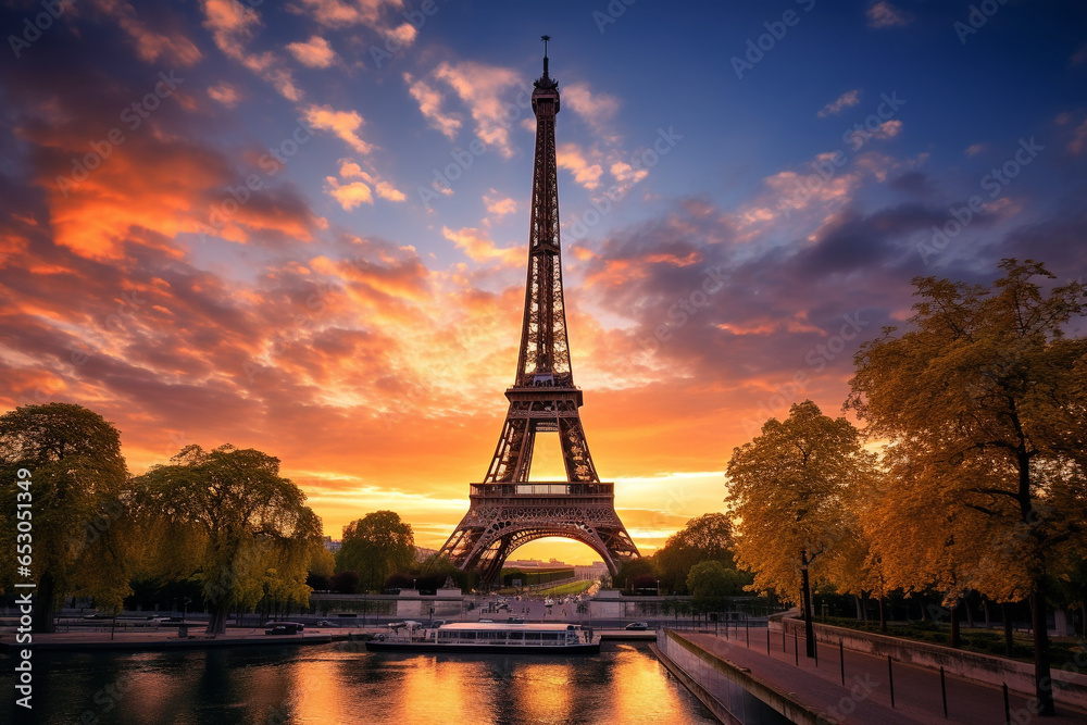 eiffel tower at sunset in paris