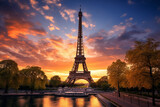 eiffel tower at sunset in paris