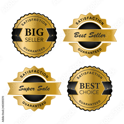 A golden collection of various badges and labels