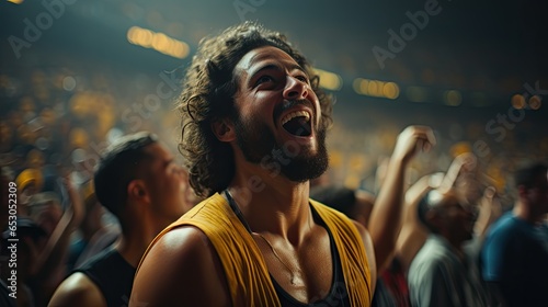 Sports fan shouting in excitement created with ai