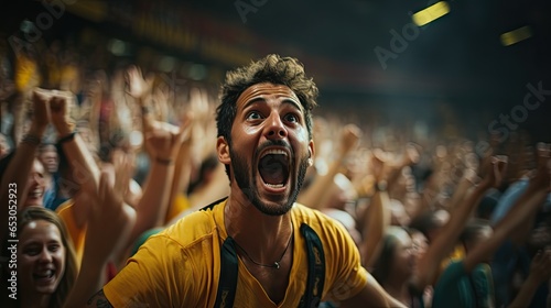 Sports fan shouting in excitement created with ai © Timeless_art