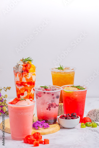 Healthy fruit juices with bright colors, look good and eat them.