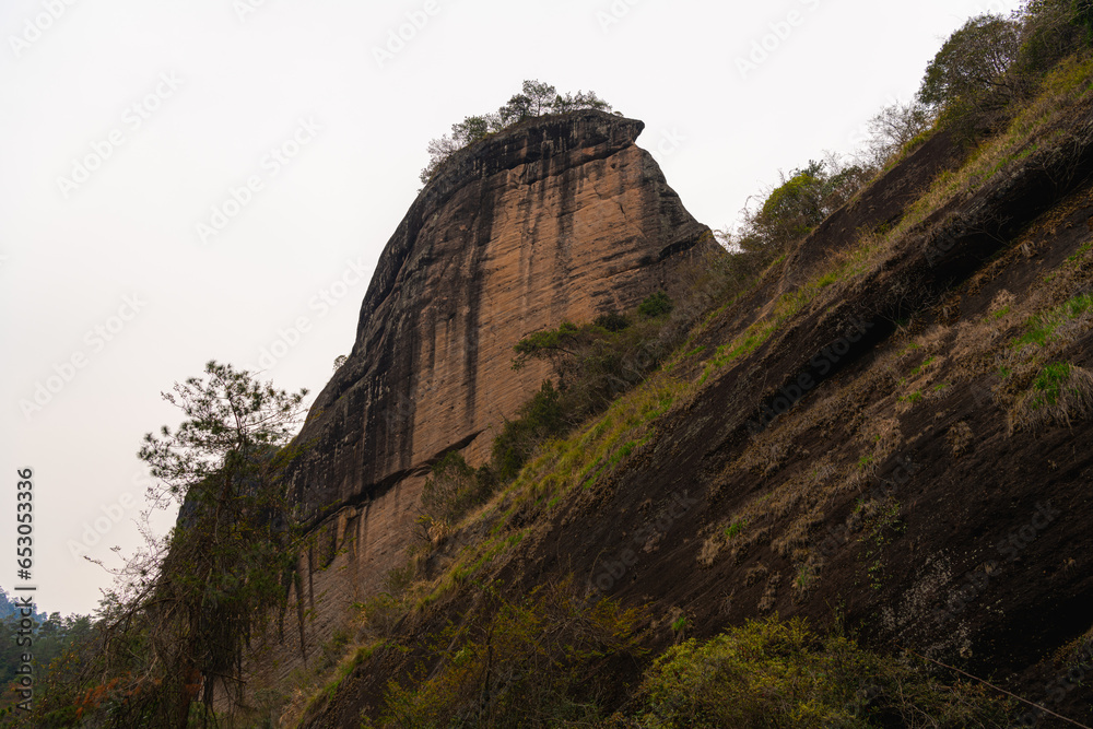 Close up on the cone shaped mountain on the path to Da Wang Peak in Wuyishan