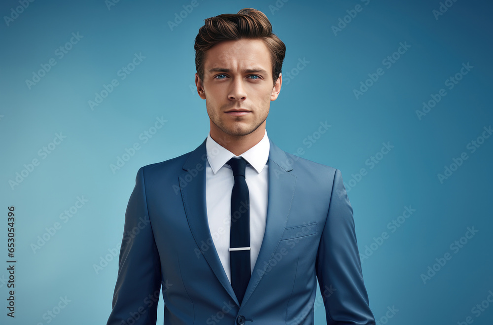 portrait of businessman crossed arm in a studio, blue background. portrait of businessman crossed arm in a studio, blue background.