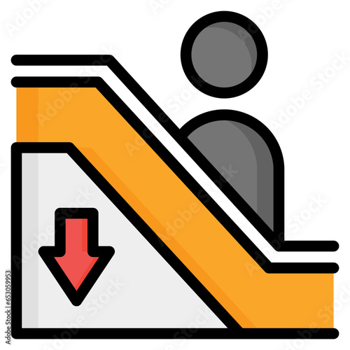 escalator downd, escalator, stair, moving stairs, electronics, escalator sign, vehicle, travelling, travel, transportation, commuter, tramspeed, train, metro, public transport, mrt, icon, icons, graph