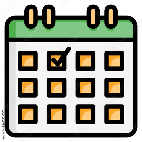  check, calendar, date, schedule, time and date, planning Icon, Filled Line style icon vector illustration, Suitable for website, mobile app, print, presentation, infographic and any other project.