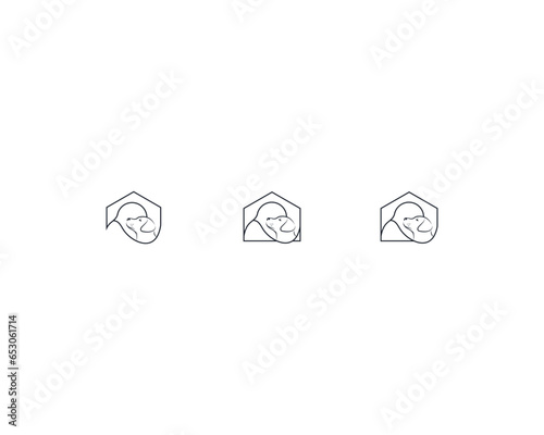 Man hug dog logo design template vector, line of pet logo design suitable for pet shop, store, cafe, business, hotel, veterinary clinic, Domestic animal vector illustration logotype, sign or symbol