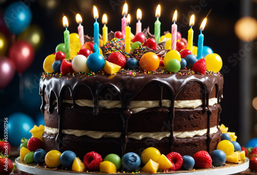 Large birthday cake with ch...